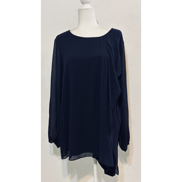 Susan Graver Size 1X Blue Liquid Knit Overlay Tunic Tie Back Occasion Minimalist - Picture 1 of 15